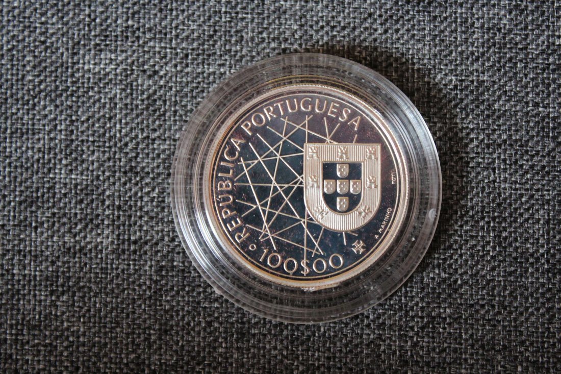  Portugal. Silber. 100 Escudos 1989 Entdeckung der Azoren (1427 - 1452) PP   
