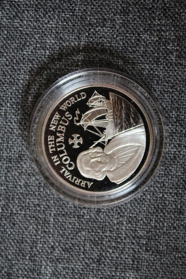 Jamaica. Silber. 10 Dollars 1990 Segelschiff Christoph Kolumbus PP