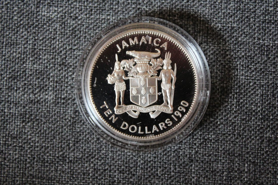  Jamaica. Silber. 10 Dollars 1990 Segelschiff Christoph Kolumbus  PP   