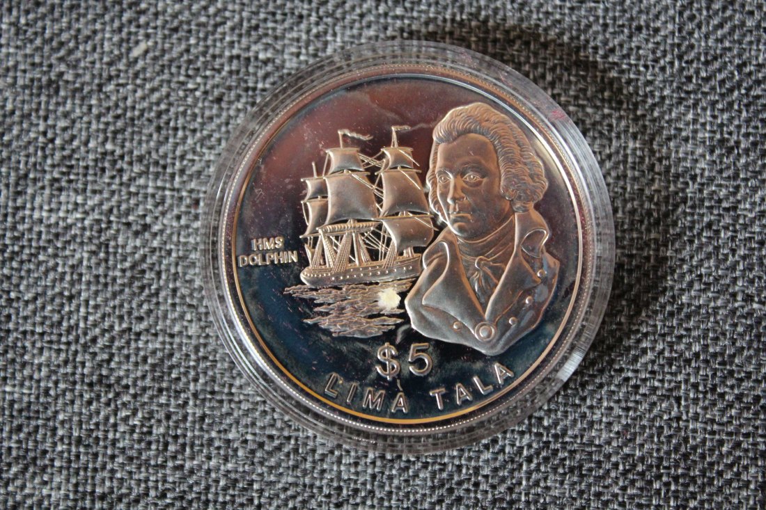 Tokelau. Silber. 5 Tala 1989 St. HMS Dolphin