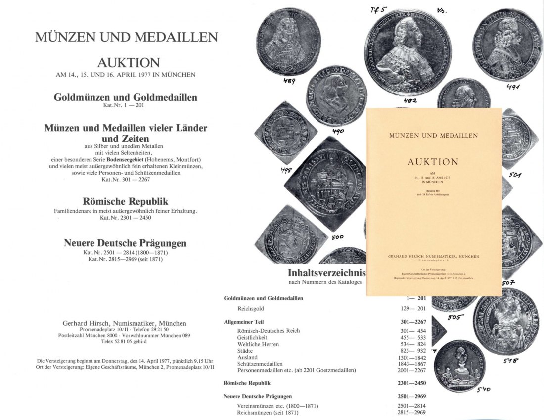  Hirsch (München) Auktion 104 (1977) Bodensee Hohenems, Montfort ,Römische Republik Familiendenare   