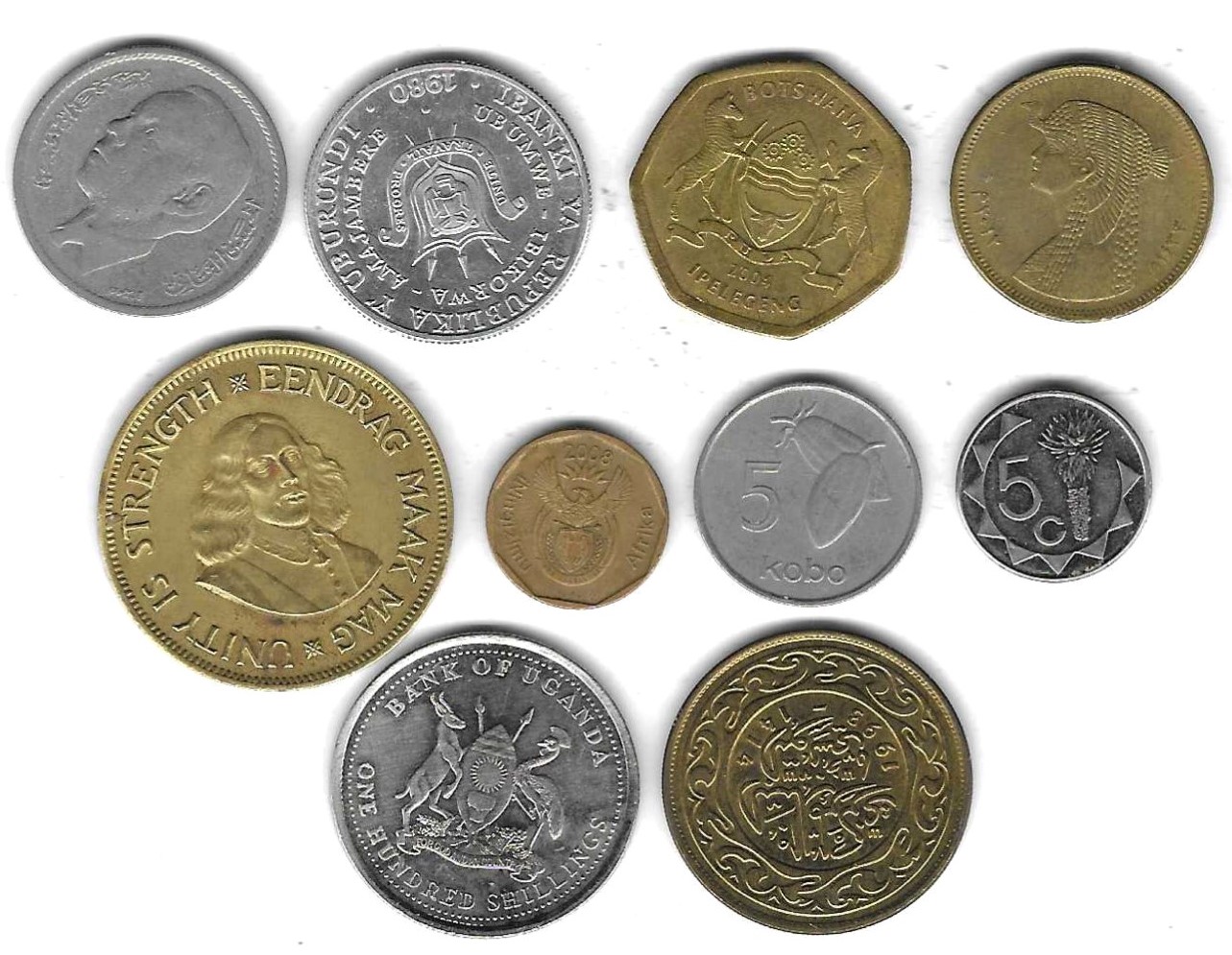  Âfrila Lot mit 10 Münzen, SS - Stempelglanz, Einzelaufstellung und Scan siehe unten   