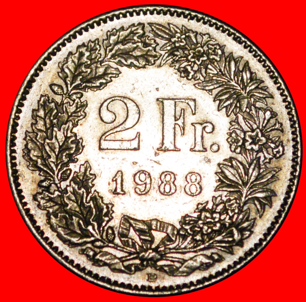 * WITH STAR (1860-2022): SWITZERLAND ★ 2 FRANCS 1988B! DIES 1+D! LOW START ★ NO RESERVE!