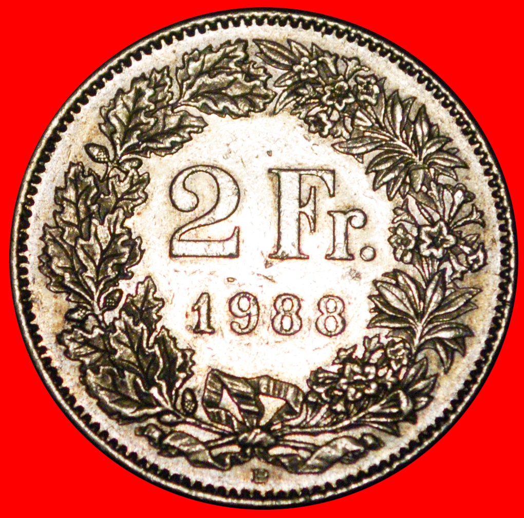  * WITH STAR (1860-2022): SWITZERLAND ★ 2 FRANCS 1988B! DIES 1+D! LOW START ★ NO RESERVE!   