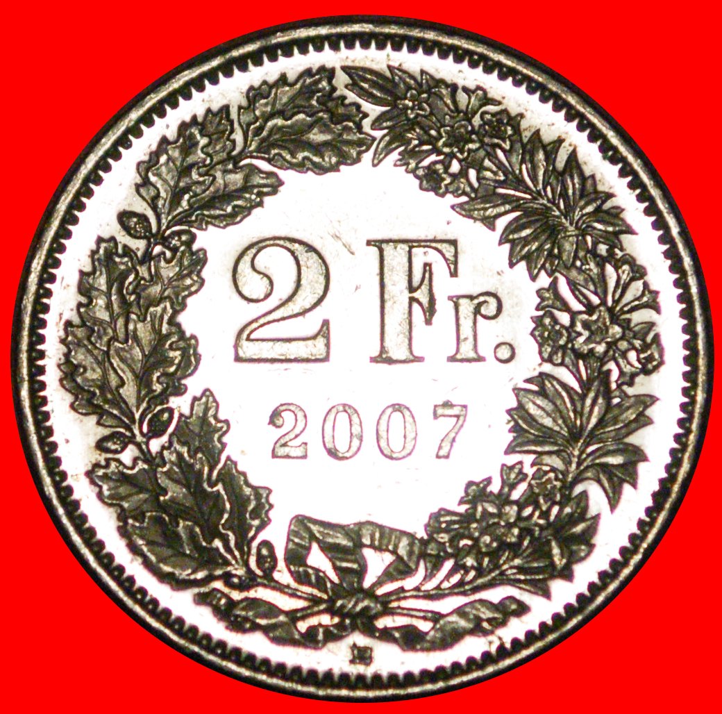 * WITH STAR (1860-2022): SWITZERLAND ★ 2 FRANCS 2007B! DIES 2+D! MINT LUSTRE★LOW START ★ NO RESERVE!