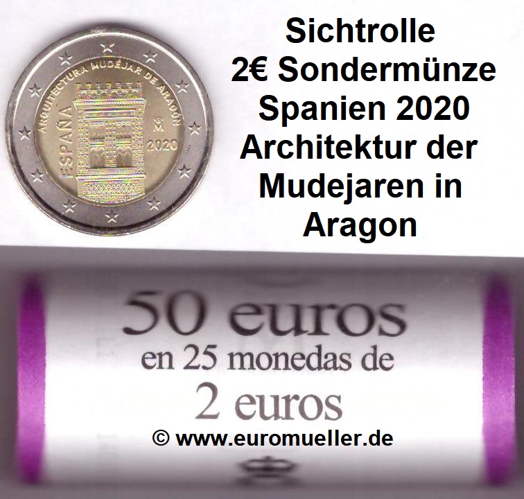 Spanien Sichtrolle...2 Euro Gedenkmünze 2020...Architektur Mudejaren Aragon   