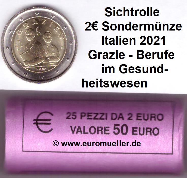 Italien Rolle...2 Euro Gedenkmünze 2021...Grazie   