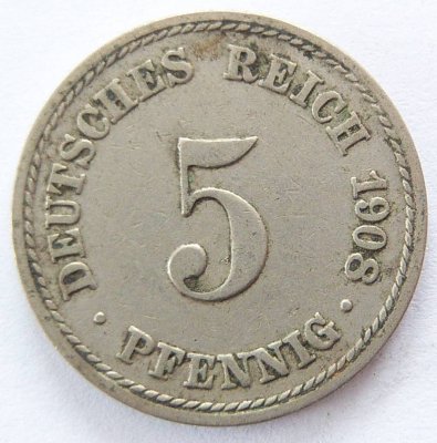  Deutsches Reich 5 Pfennig 1908 A K-N ss   