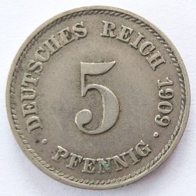  Deutsches Reich 5 Pfennig 1909 E K-N ss   