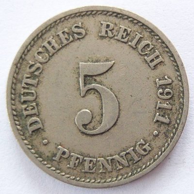  Deutsches Reich 5 Pfennig 1911 G K-N ss   