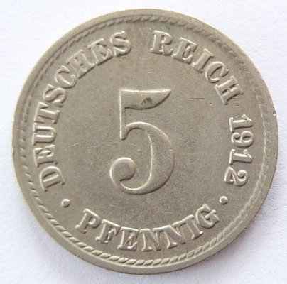  Deutsches Reich 5 Pfennig 1912 A K-N ss   