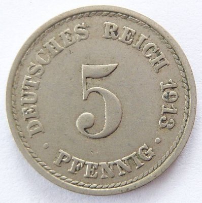  Deutsches Reich 5 Pfennig 1913 A K-N ss   