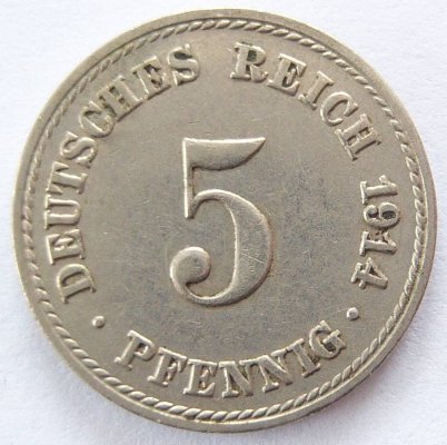  Deutsches Reich 5 Pfennig 1914 A K-N ss   