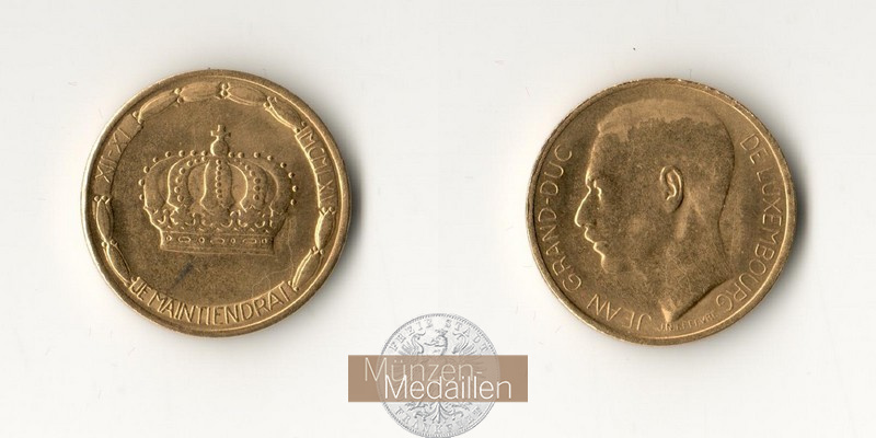 Luxemburg  20 Francs MM-Frankfurt Feingold: 5,81g Jean, Grand Duke of Luxembourg 1964 