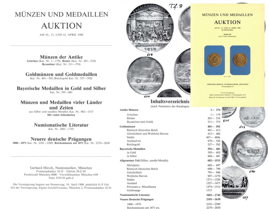  Hirsch (München) Auktion 120 (1980) Antike bis Neuzeit ua. Serie Bayerische Medaillen Gold & Silber   