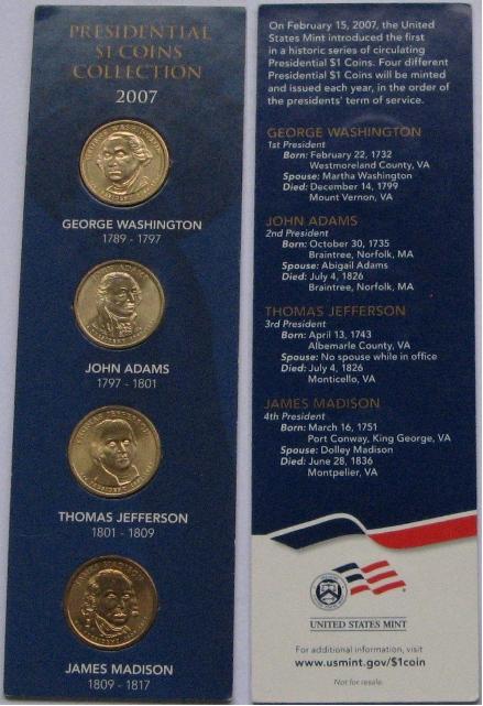  2007, 1-Dollar-Münzen, Serie :US Presidents , ein Satz/Blister   