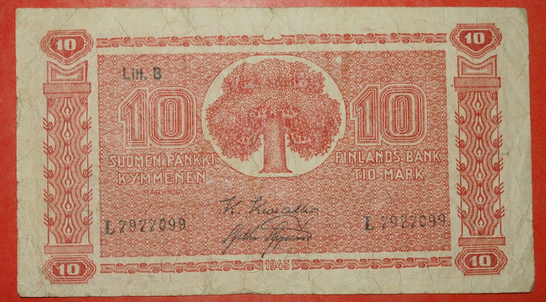  * Litt. B: FINLAND ★ 10 MARKS 1945! Kivialho/Aspelund ★LOW START ★ NO RESERVE!   