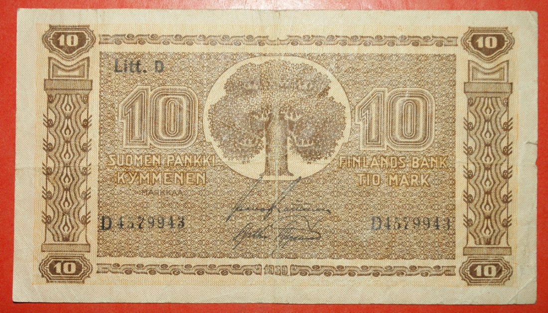  * VARIETY II-I: FINLAND ★ 10 MARKS 1939! Raittinen/Aspelund★LOW START ★ NO RESERVE!   