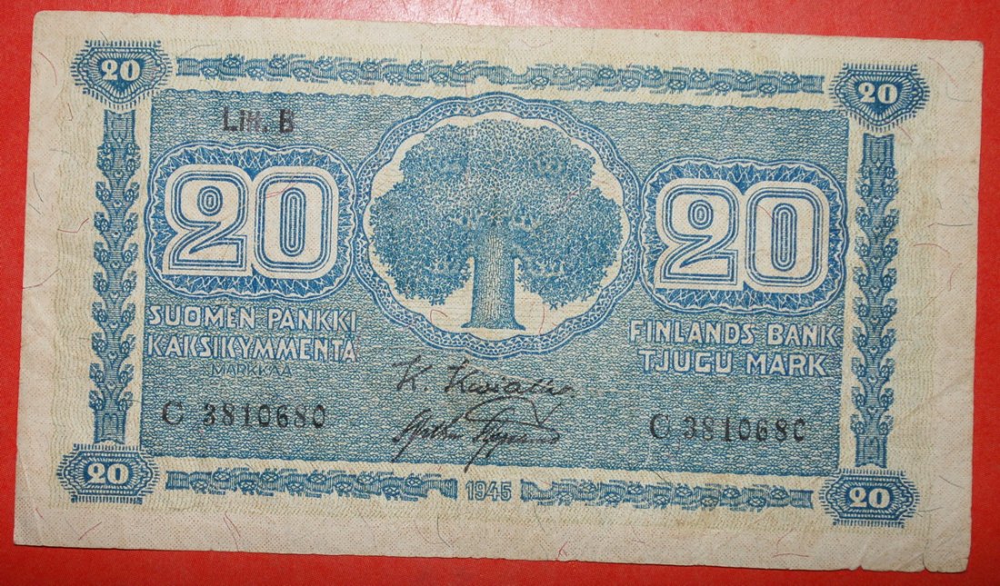  * Litt. B: FINLAND ★ 20 MARKS 1945 (1948)! Kivialho/Aspelund ★LOW START ★ NO RESERVE!   