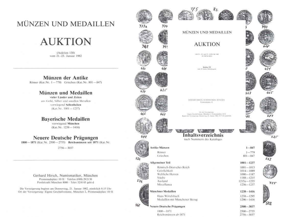  Hirsch (München) Auktion 130 (1982) Antike bis Neuzeit ua Bayerische - Medaillen vorwiegend München   