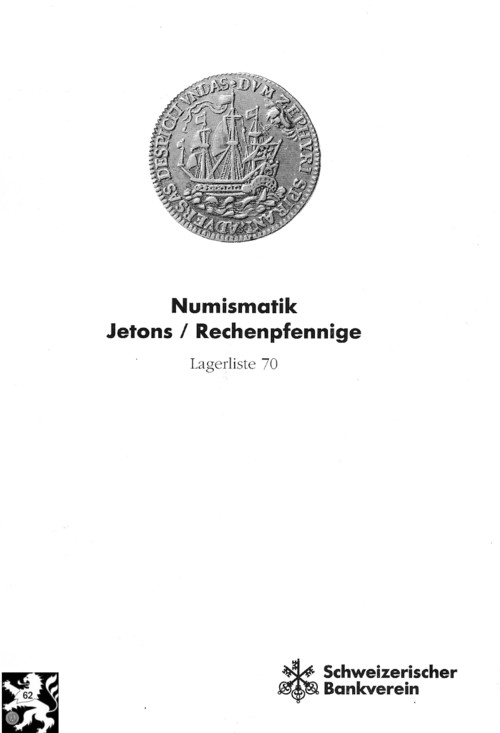  Schweizerischer Bankverein UBS Basel/Zürich - Lagerliste 70  Jetone / Rechenpfennige   