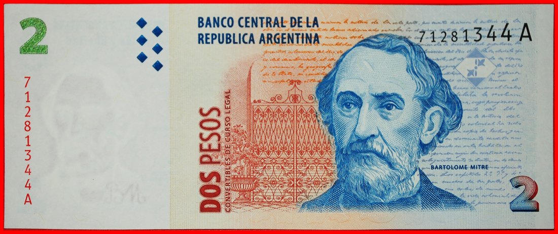  * MUSEUM MITRE (1821-1906): ARGENTINA★ 2 PESO (1997-2002) UNC CRISP!  LOW START ★ NO RESERVE!   