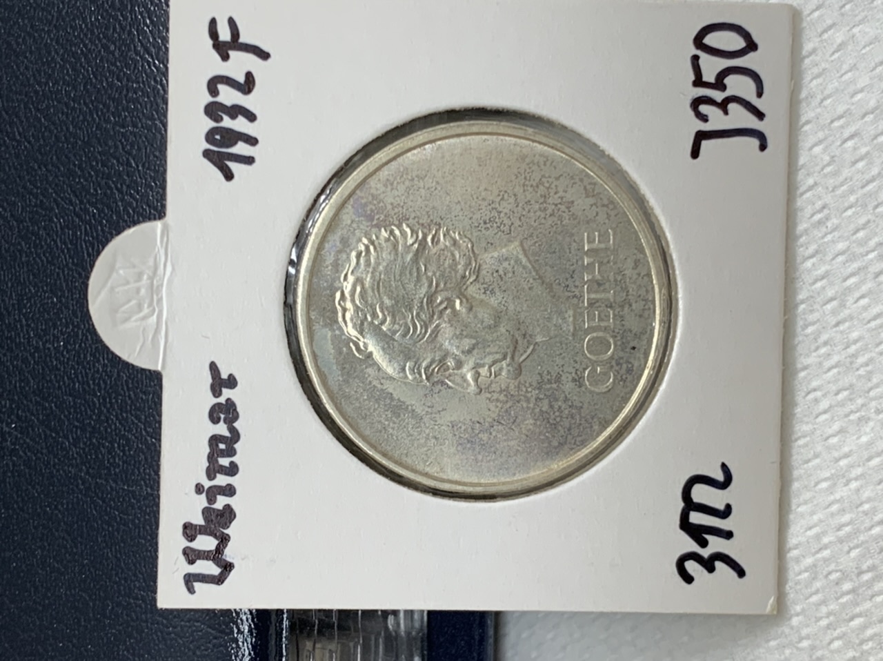 Weimar 3 Reichsmark 1932 F Goethe J 350 in sehr guter Erhaltung