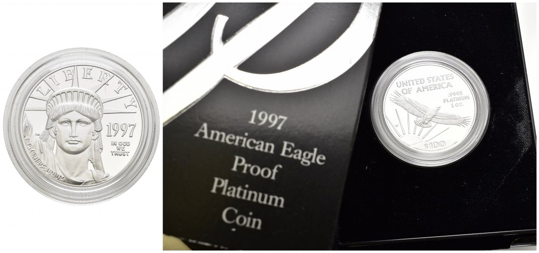 PEUS 8255 USA 31,1 g Feinplatin. American Eagle incl. Etui 100 Dollars PLATIN Unze 1997 Proof (Kapsel)