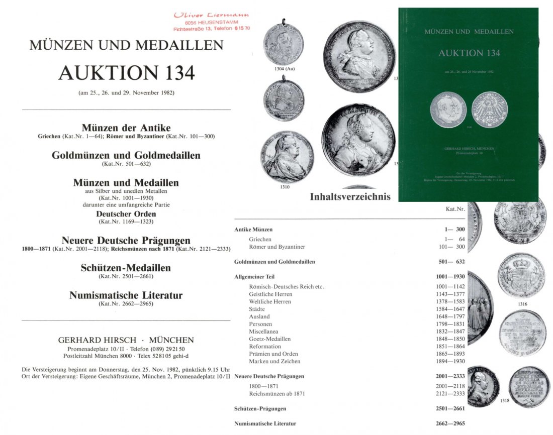  Hirsch (München) Auktion 134 (1982) Antike ,Mittelalter ,Neuzeit ua grosse Serie Deutscher Orden   