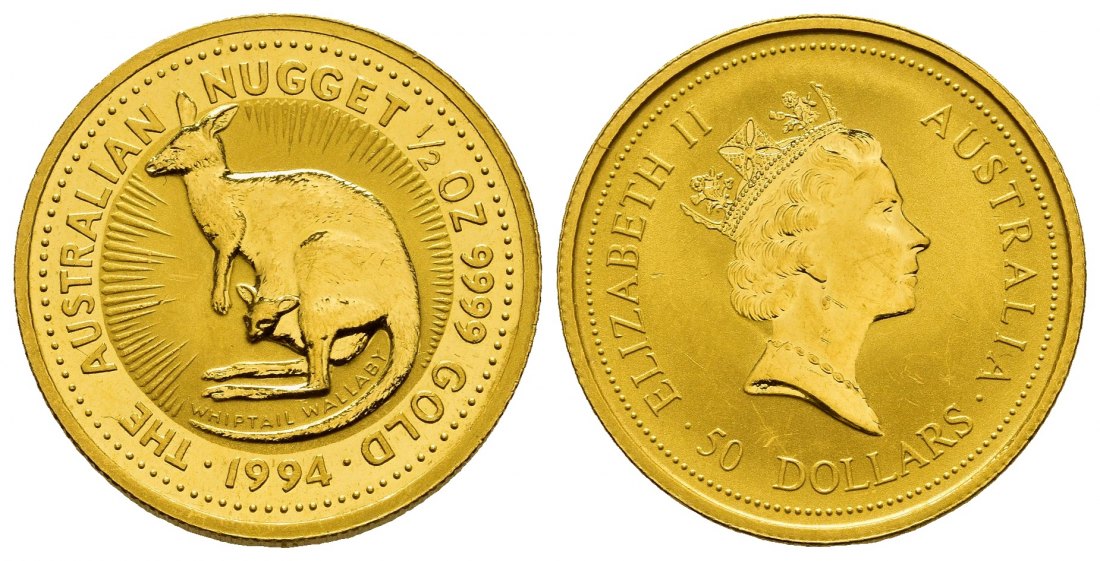 PEUS 8263 Australien 15,55 g Feingold. Hübschgesichtwallaby 50 Dollars GOLD 1/2 Unze 1994 Most Uncirculated