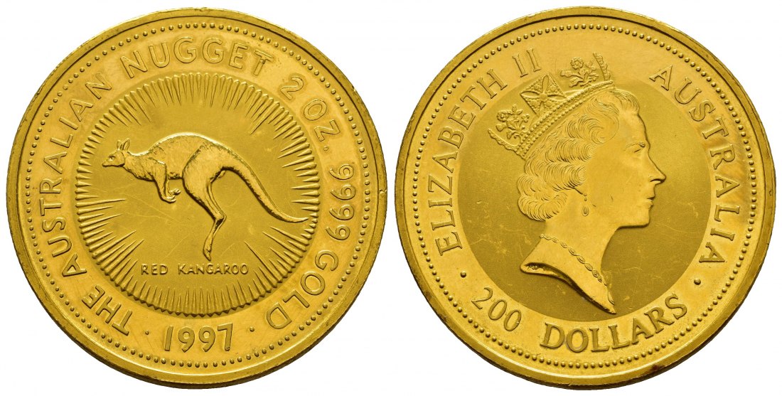 PEUS 8264 Australien 62,2 g Feingold. Rotes Känguru 200 Dollars GOLD 2 Unzen 1990 Fast Vorzüglich
