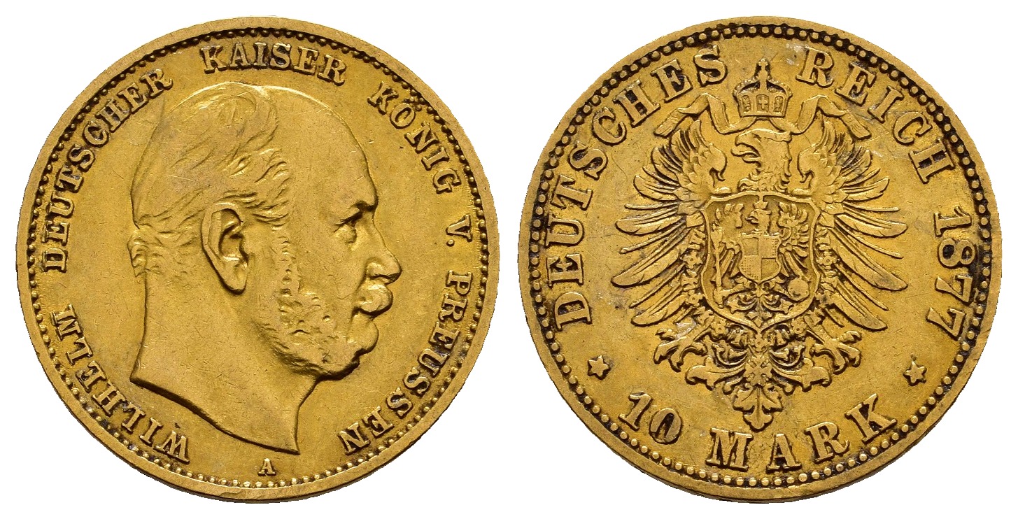 PEUS 8270 Kaiserreich - Preußen 3,58 g Feingold. Kaiser Wilhelm I. (1861 - 1888) 10 Mark Gold 1877 A Sehr schön