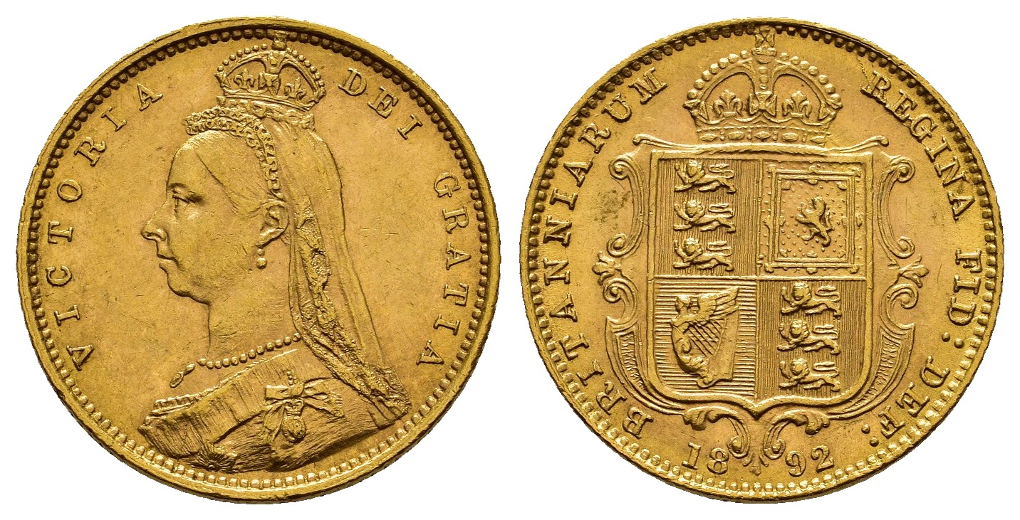 PEUS 8274 Grossbritannien 3,66 g Feingold. Victoria (1837 - 1901) Jubiläumsbüste mit Witwenschleier 1/2 Sovereign GOLD 1892 Sehr schön