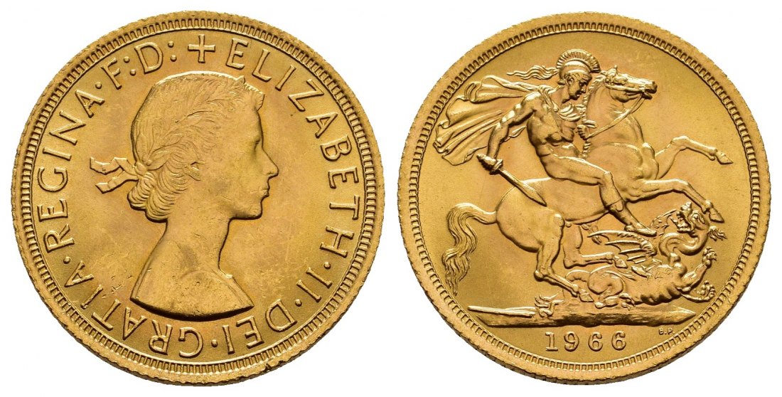 PEUS 8277 Grossbritannien 7,32 g Feingold. Elizabeth II. (1952 - heute) Sovereign GOLD 1966 Kl. Kratzer, Vorzüglich