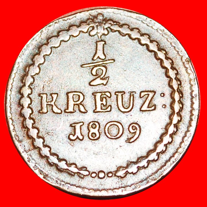  * LION (1809-1812): GERMANY BADEN★ 1/2 KREUZER 1809 UNCOMMON! DISCOVERY COIN★LOW START ★ NO RESERVE!   