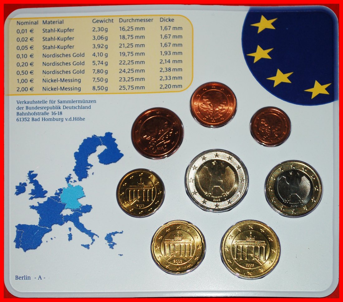 * EURO MINT SET: GERMANY ★ 2003A (8 COINS) UNC MINT LUSTRE UNCOMMON!★LOW START★ NO RESERVE!