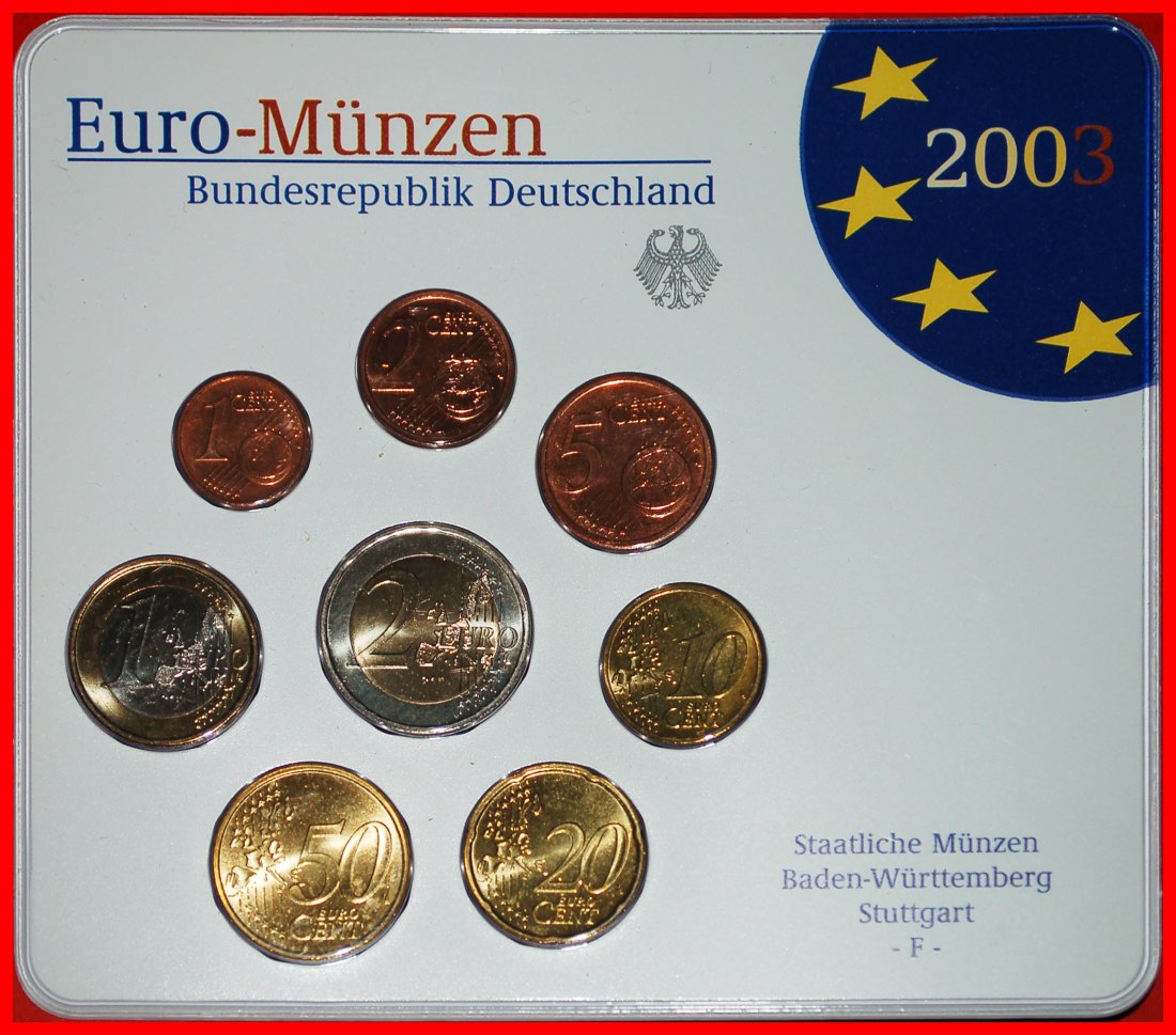 * EURO MINT SET: GERMANY ★ 2003F (8 COINS) UNC MINT LUSTRE UNCOMMON!★LOW START★ NO RESERVE!   