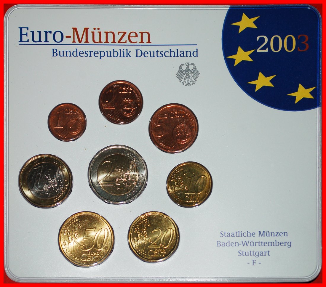  * EURO KURSMÜNZSATZ: DEUTSCHLAND ★ 2003F (8 MÜNZEN) STG STEMPELGLANZ UNGEWÖHNLICH!★OHNE VORBEHALT!   