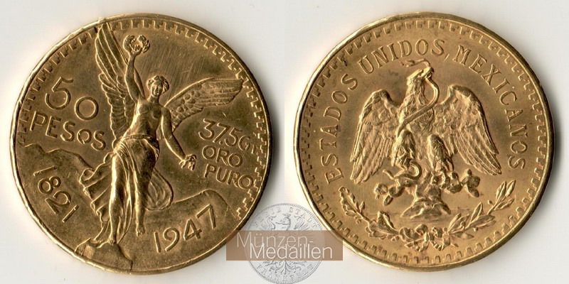 Mexiko MM-Frankfurt Feingold: 37,50g 50 Pesos 1947 