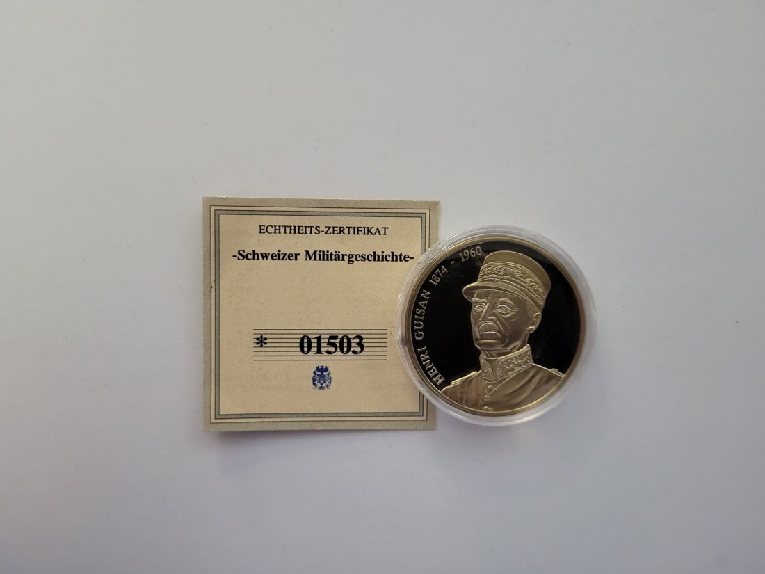  Medaille General Henri Guisan Militärgeschichte Neusilber Schweiz Spittalgold9800 /00   