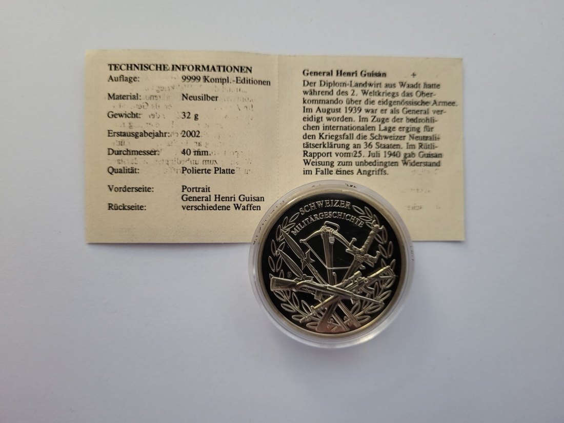  Medaille General Henri Guisan Militärgeschichte Neusilber Schweiz Spittalgold9800 /00   