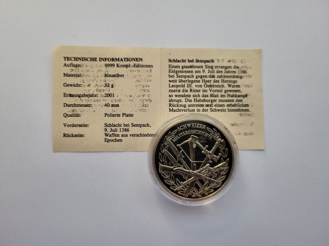  Medaille Schlacht bei Sempach Militärgeschichte Neusilber Schweiz Spittalgold9800 /00   