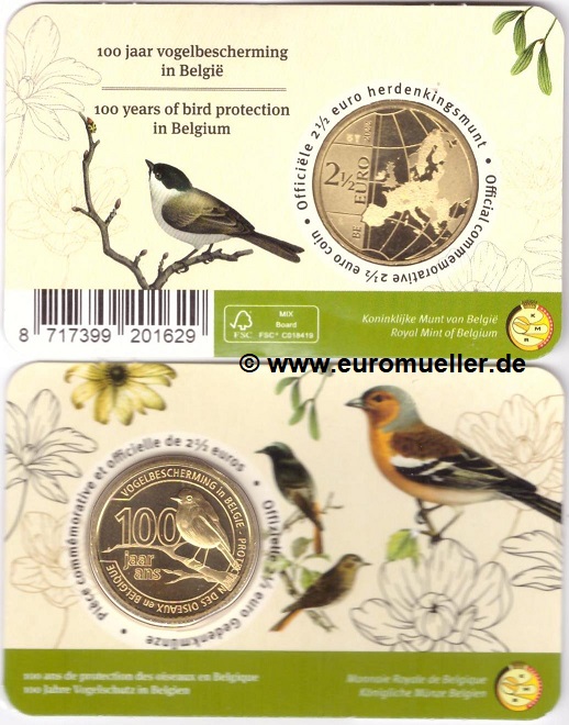 Belgien 2,50 Euro Gedenkmünze 2022 bu.in CC...Vogelschutz...   