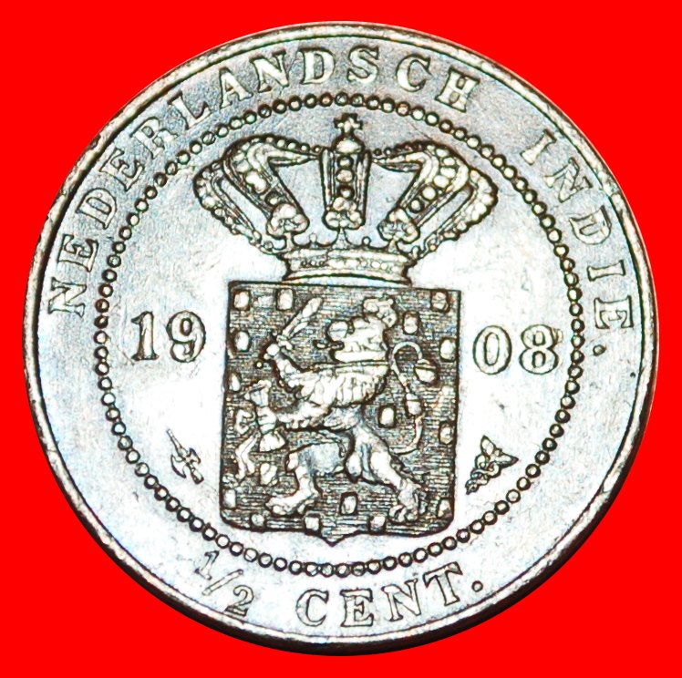 * LION (1855-1909): NETHERLANDS EAST INDIES ★ 1/2 CENT 1908! LOW START ★ NO RESERVE!