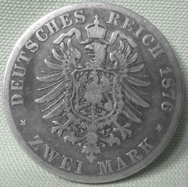  Würtemberg 2 Mark 1876 F Karl, J 172   