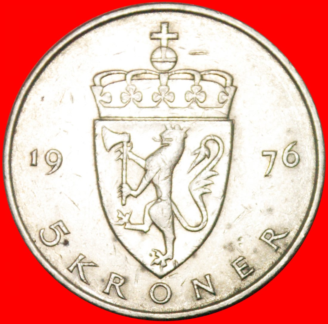  * LÖWE (1974-1988): NORWEGEN ★ 5 KRONE 1976B! OLAV V. (1957-1991)★OHNE VORBEHALT   