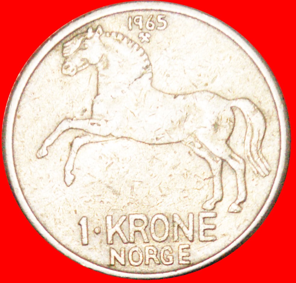  Ⰶ HORSE (1958-1973): NORWAY ★ 1 CROWN 1965! OLAV V (1957-1991)★LOW START ★ NO RESERVE!   