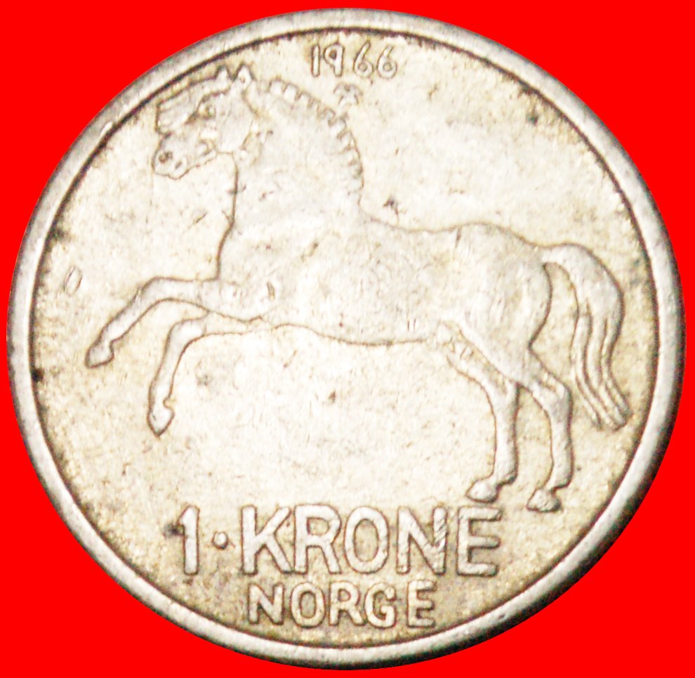 Ⰶ PFERD (1958-1973): NORWEGEN ★ 1 KRONE 1966! OLAV V. (1957-1991)★OHNE VORBEHALT