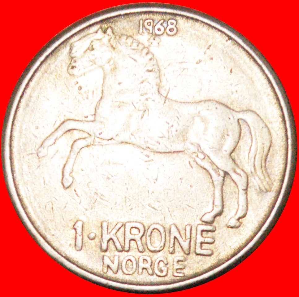 Ⰶ PFERD (1958-1973): NORWEGEN ★ 1 KRONE 1968! OLAV V. (1957-1991)★OHNE VORBEHALT