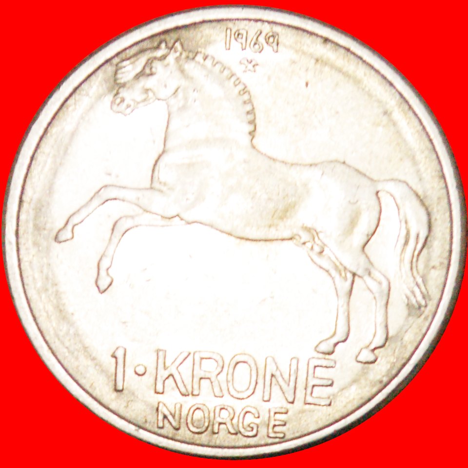 Ⰶ HORSE (1958-1973): NORWAY ★ 1 CROWN 1969 MINT LUSTRE! OLAV V (1957-1991)★LOW START ★ NO RESERVE!
